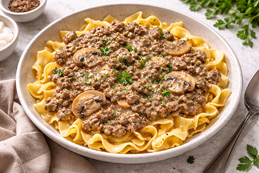 Hamburger Stroganoff overhead view